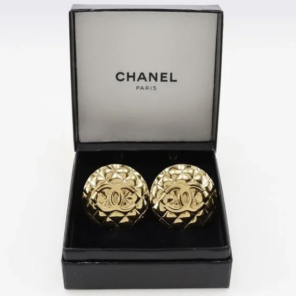 CHANEL COCO Mark Earring Matelasse Plated Gold 37.5g Women - Picture 7 of 16